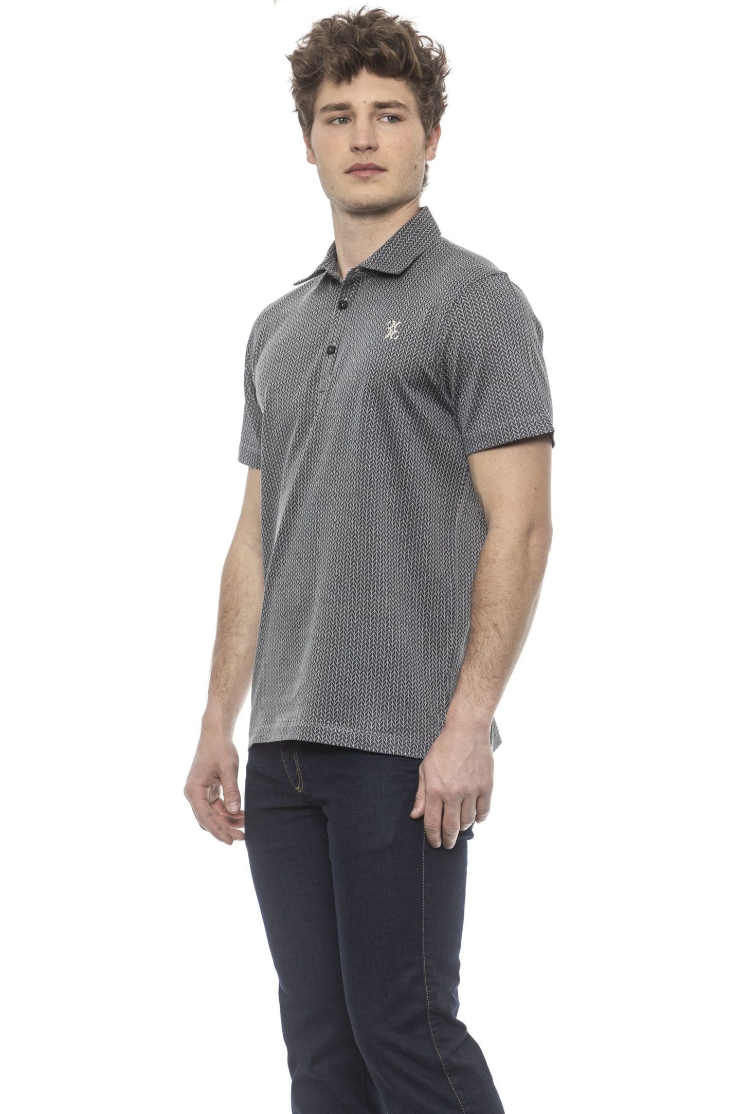 Gray Cotton Men Polo Shirt