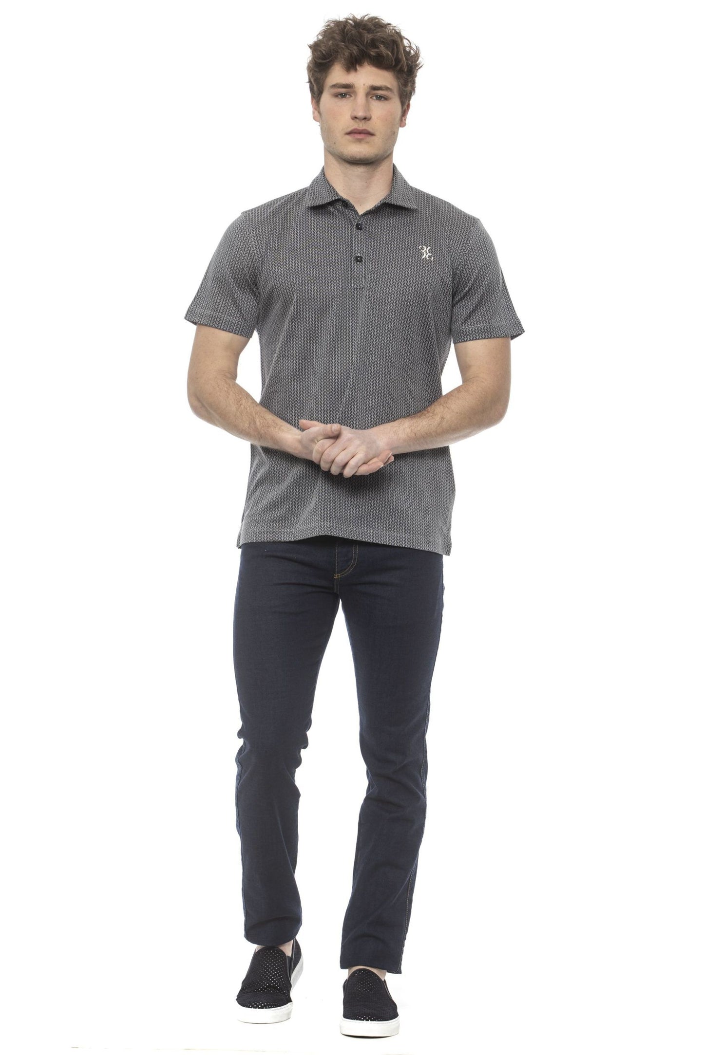 Gray Cotton Men Polo Shirt