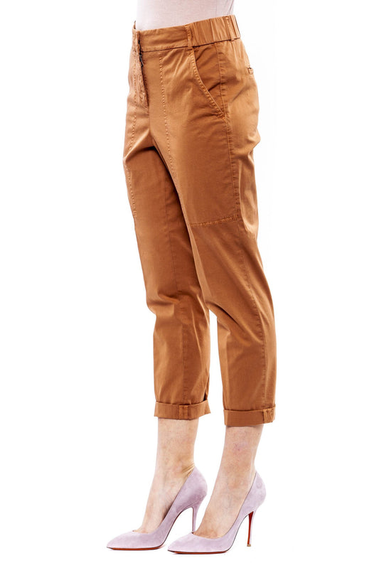 Brown Cotton Women Trouser