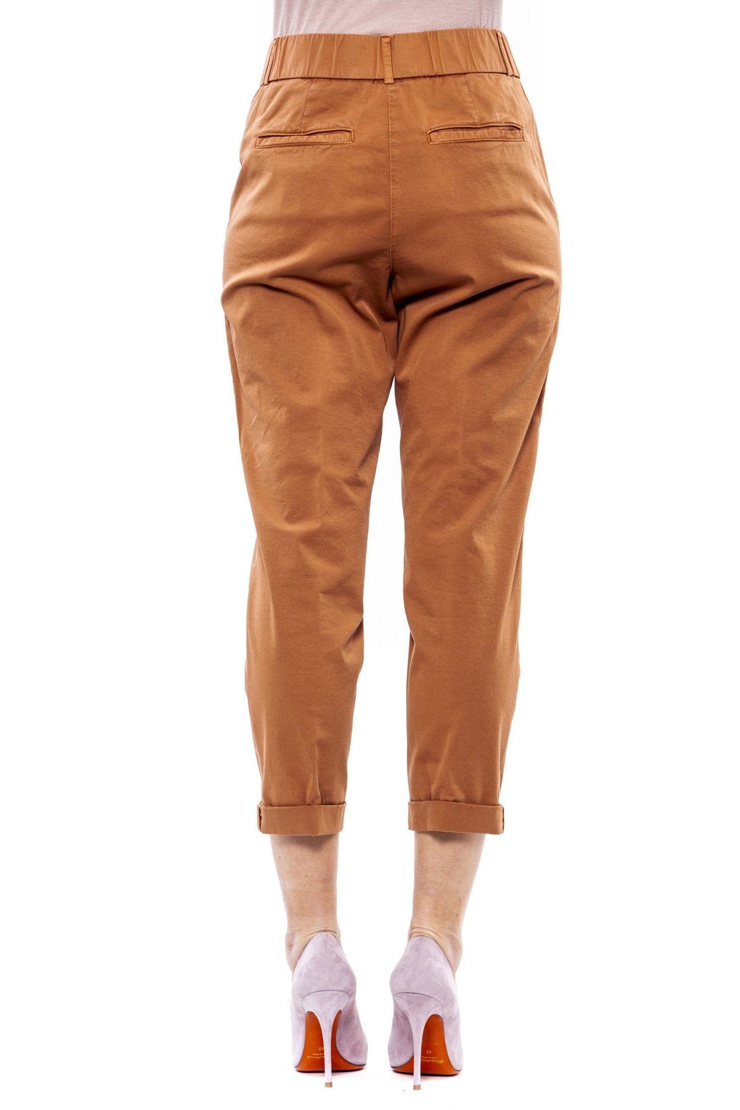 Brown Cotton Women Trouser