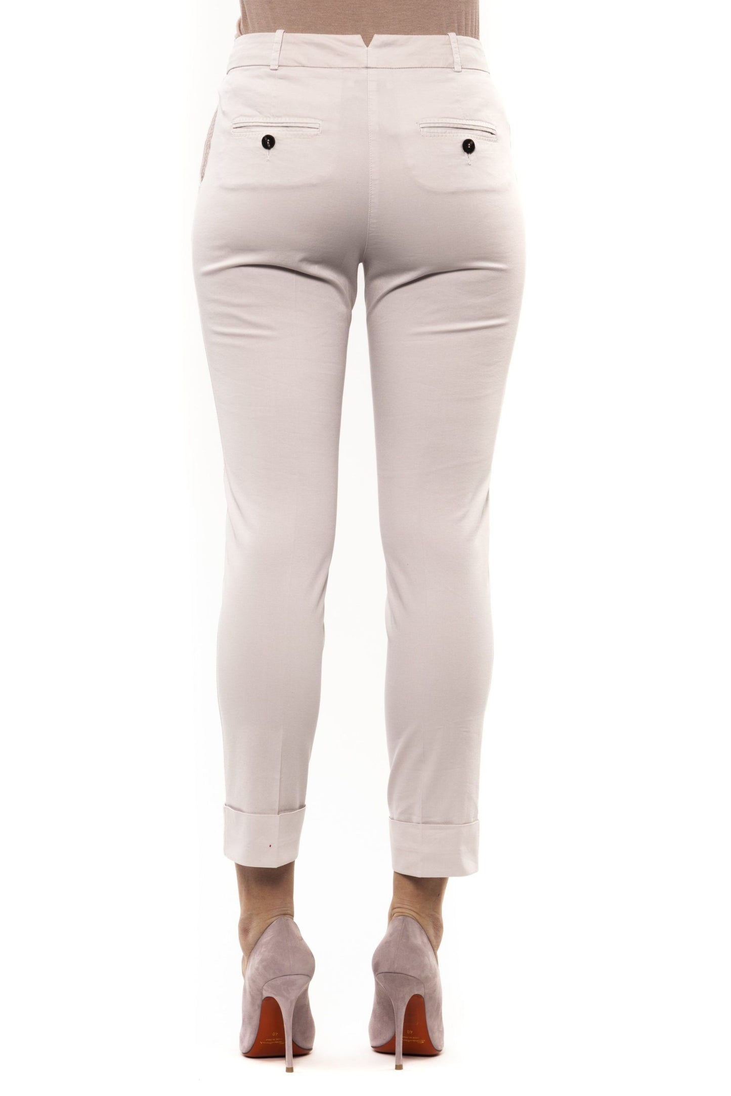 Beige Cotton Women Trouser