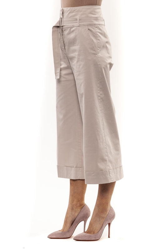 Beige Cotton Women Palazzo Pants