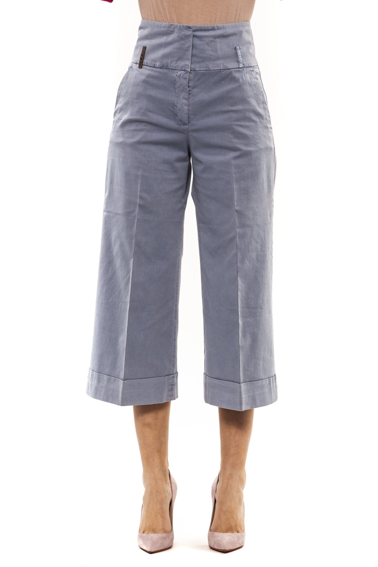 Light-Blue Cotton Women Palazzo Pants