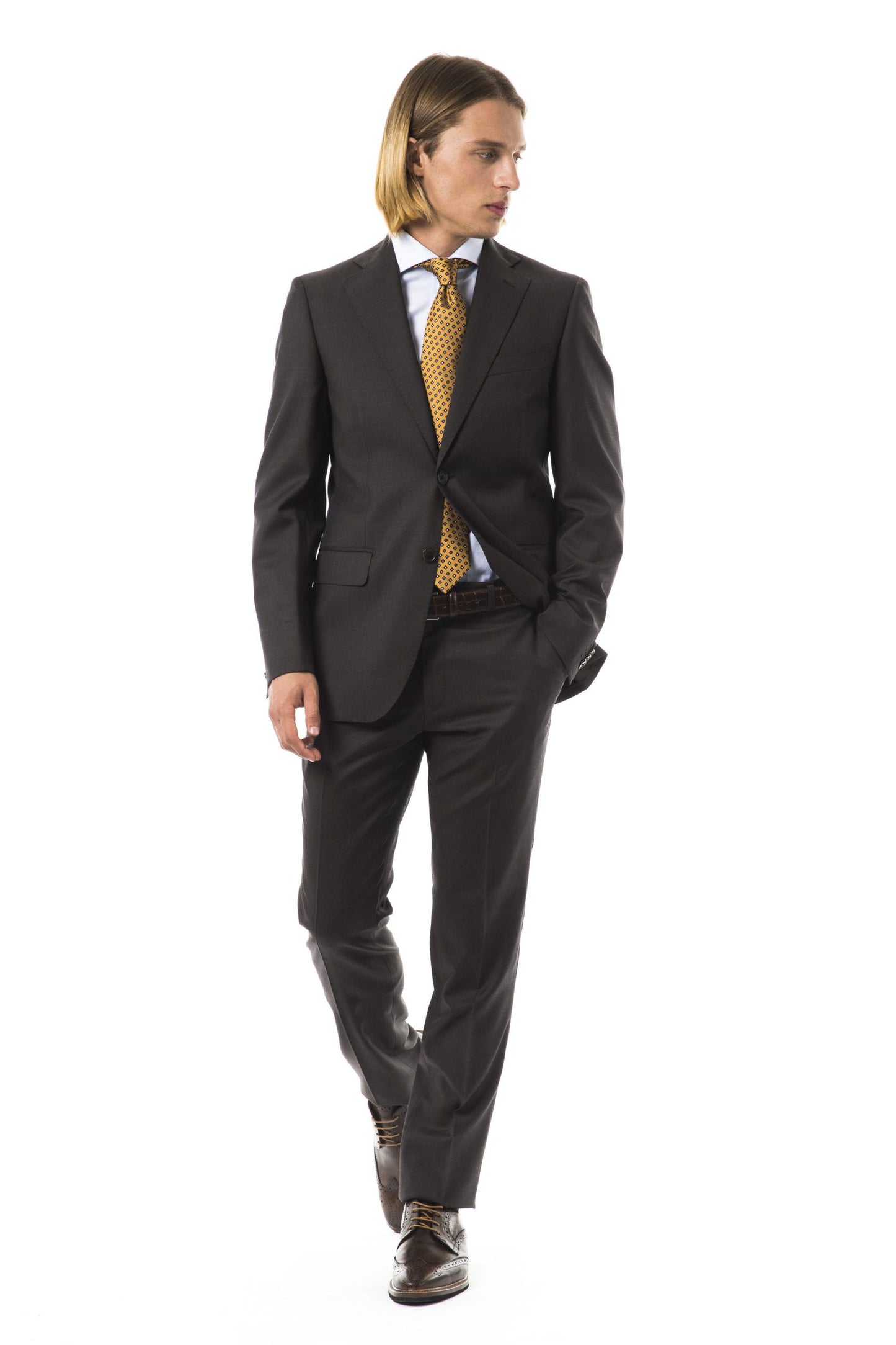 Gray Virgin Wool Men Suit