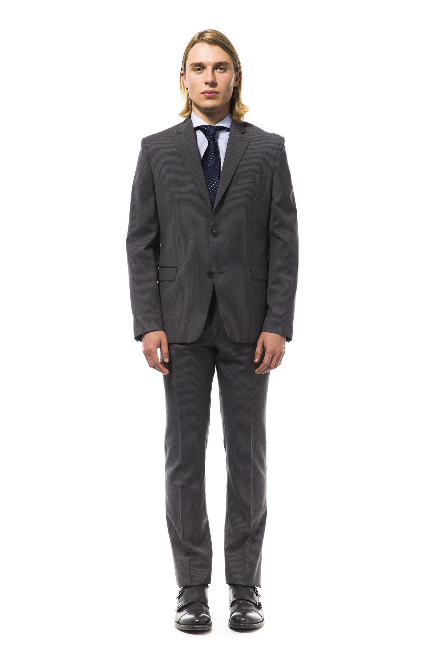 Gray Virgin Wool Men Suit