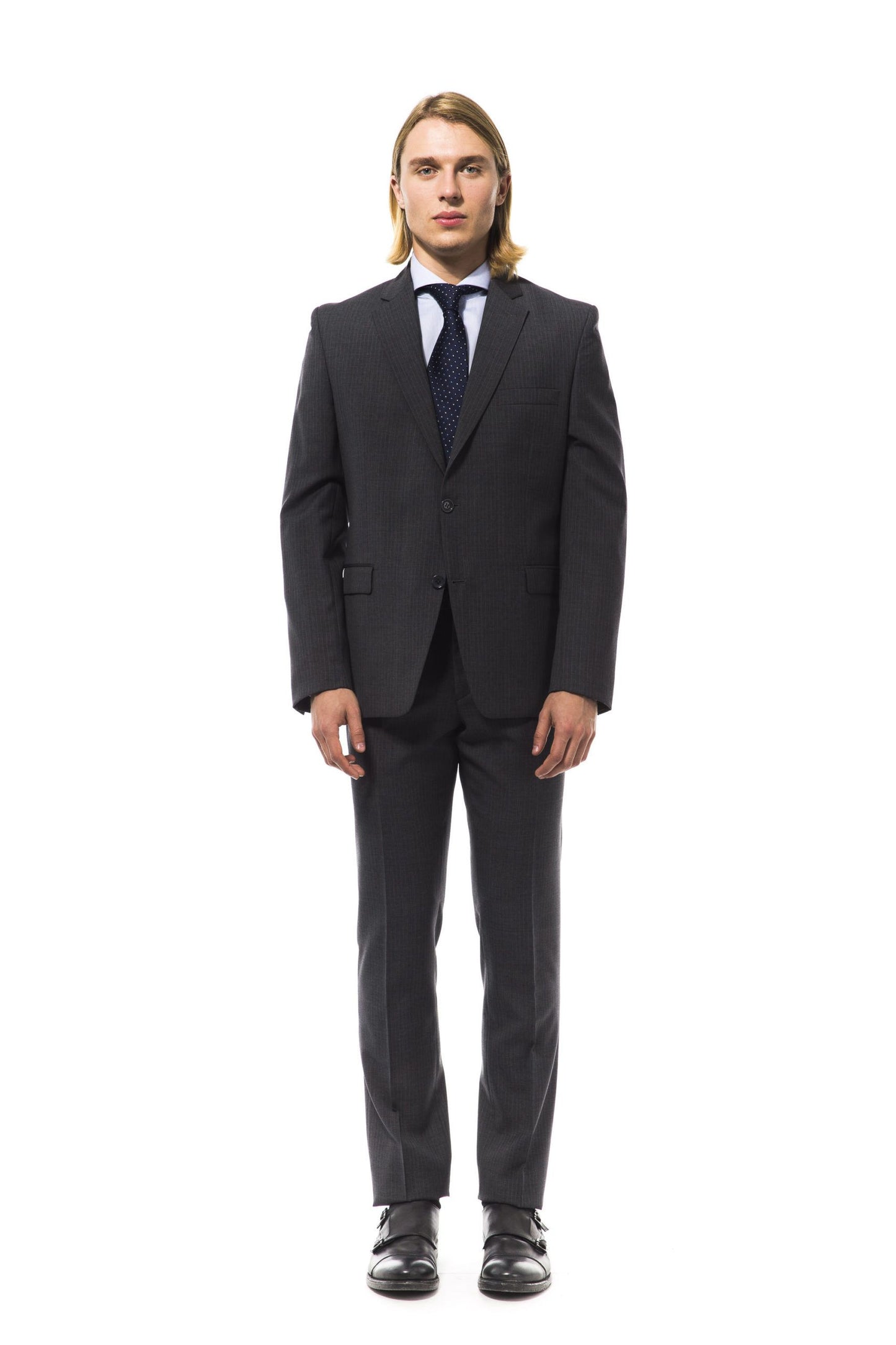 Gray Virgin Wool Men Suit