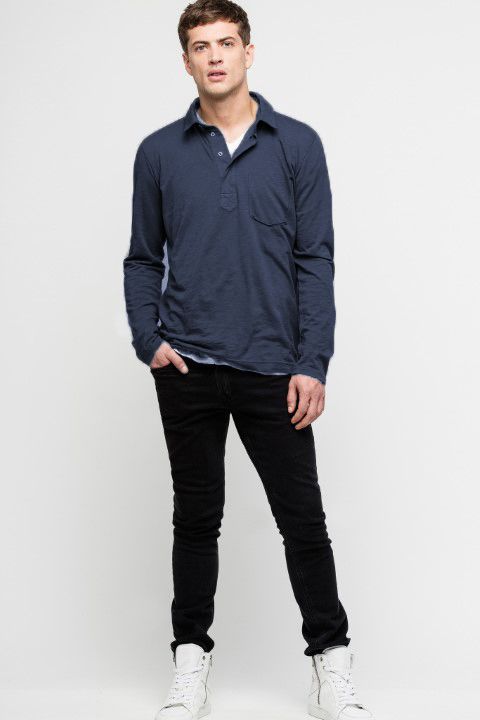 Blue Cotton Men Polo Shirt