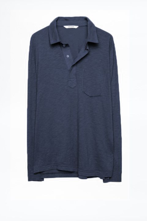 Blue Cotton Men Polo Shirt