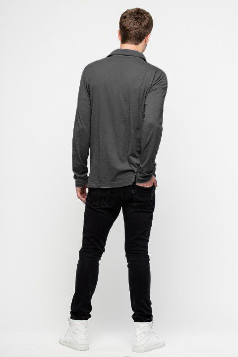 Gray Cotton Men's Polo Neck T-Shirt