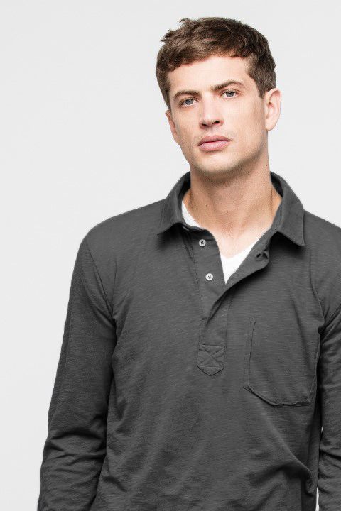 Gray Cotton Men's Polo Neck T-Shirt