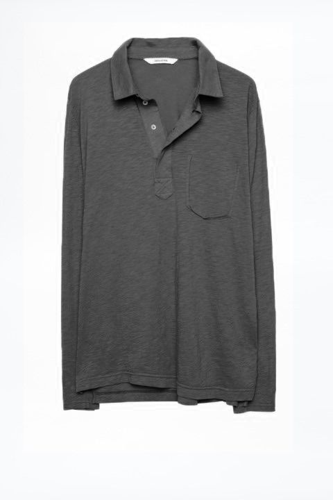 Gray Cotton Men's Polo Neck T-Shirt