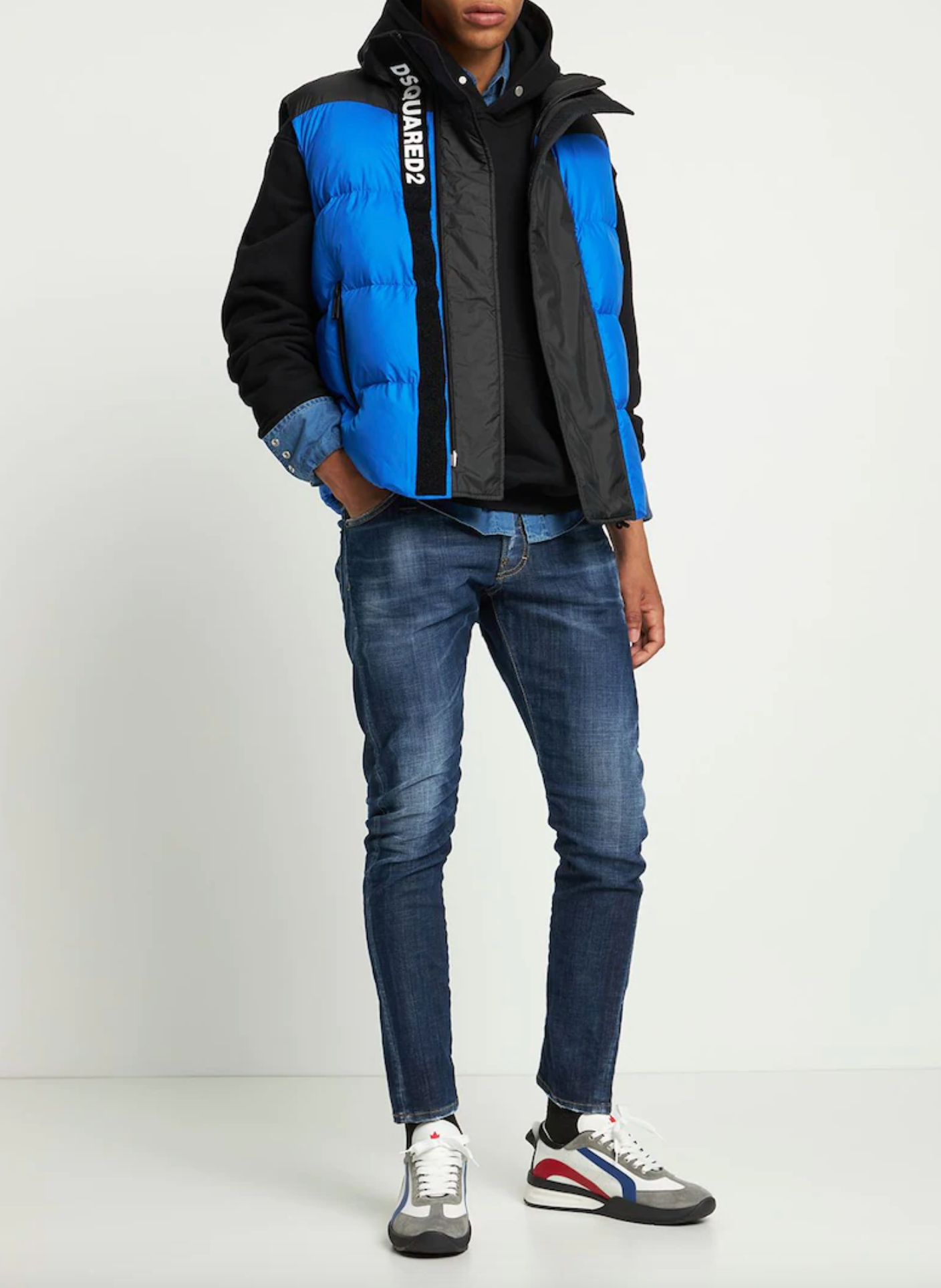 Blue Polyester Men Vest