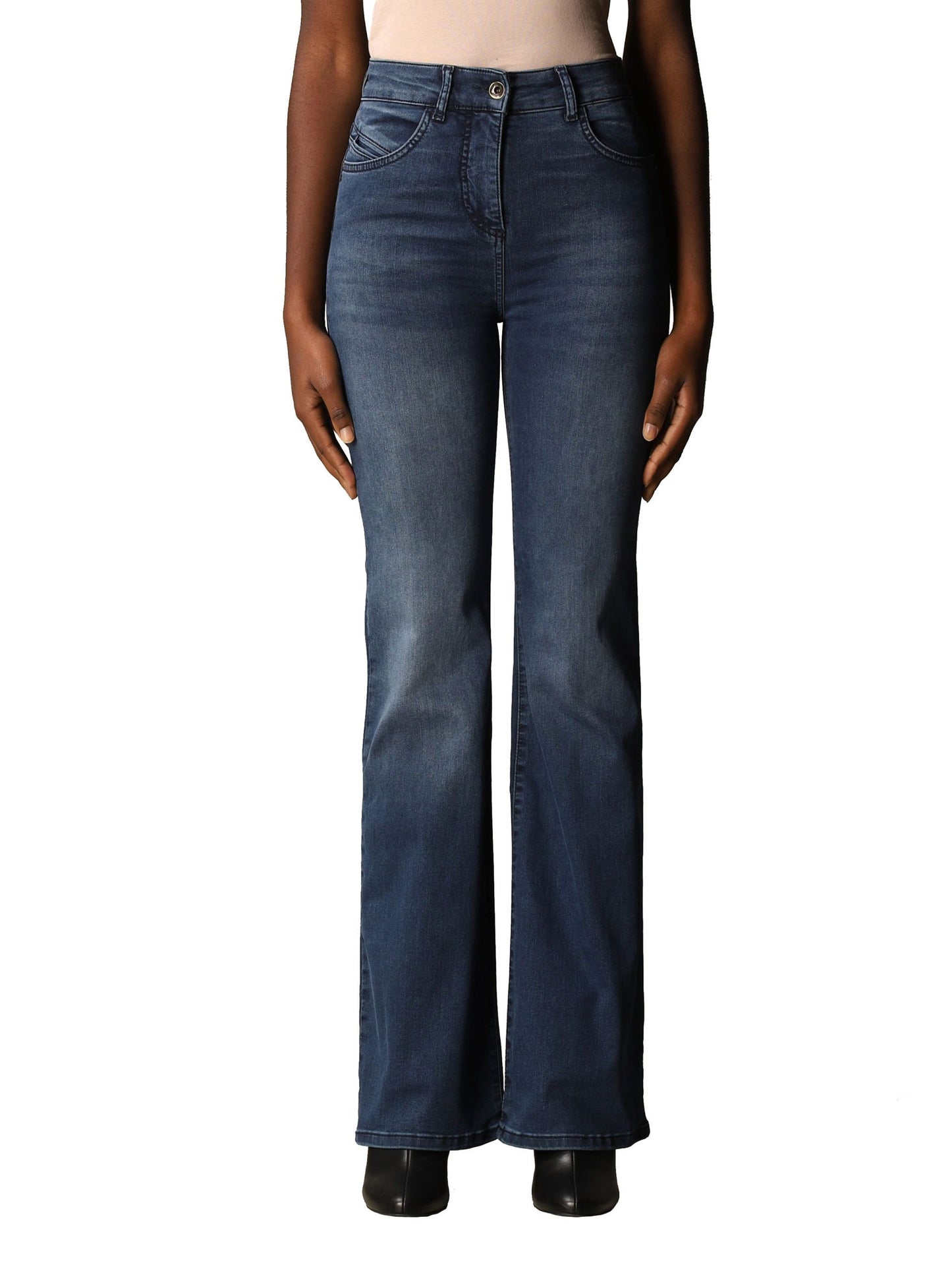 Blue Cotton Women's High-Waist Flared Jeans