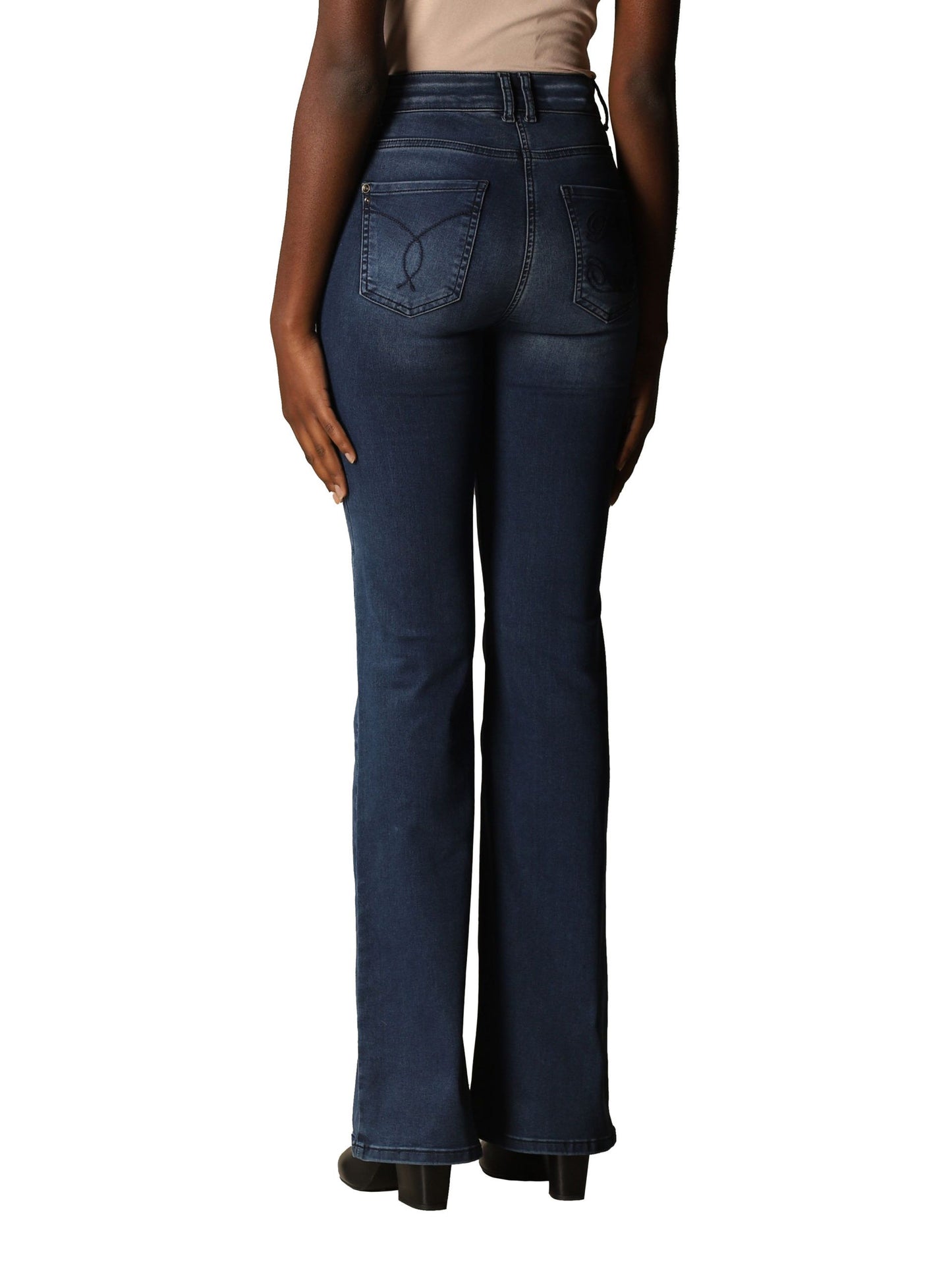 Blue Cotton Women's High-Waist Flared Jeans
