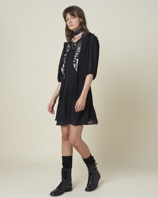 Elegant Black Tulle Knee-Length Dress