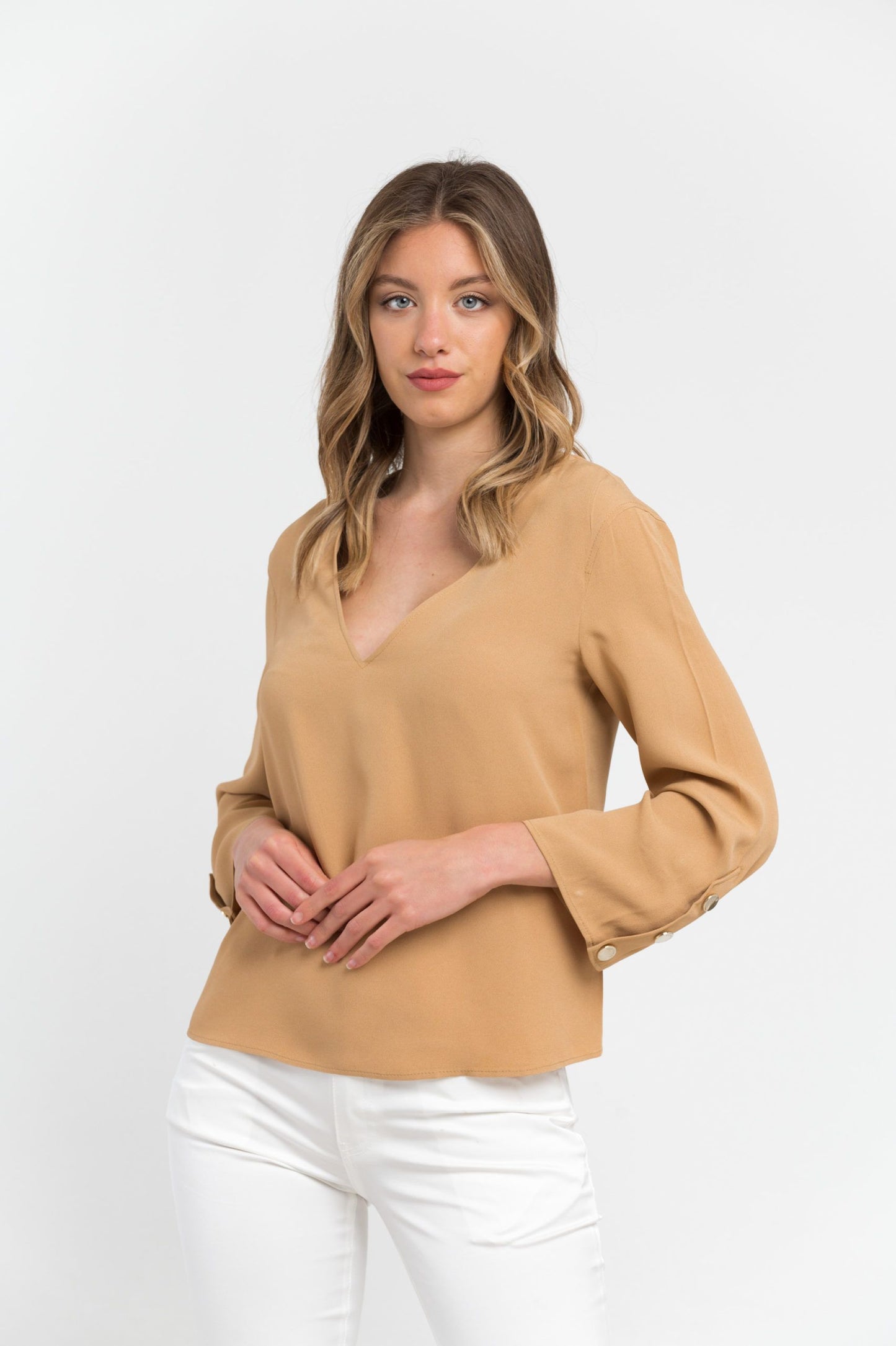 Beige Viscose Women Shirt
