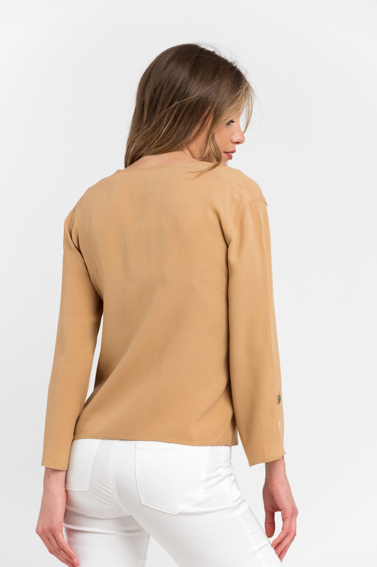 Beige Viscose Women Shirt