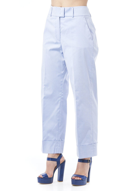 Light-Blue Cotton Women Palazzo Pants