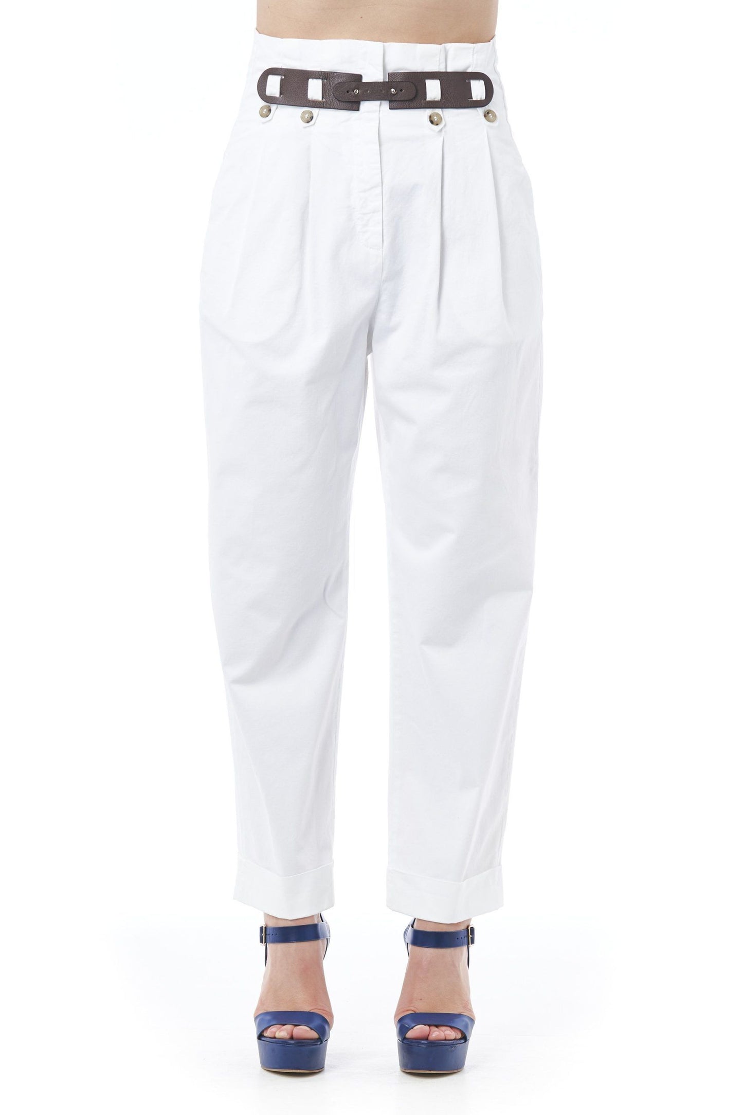 White Cotton Women Trouser