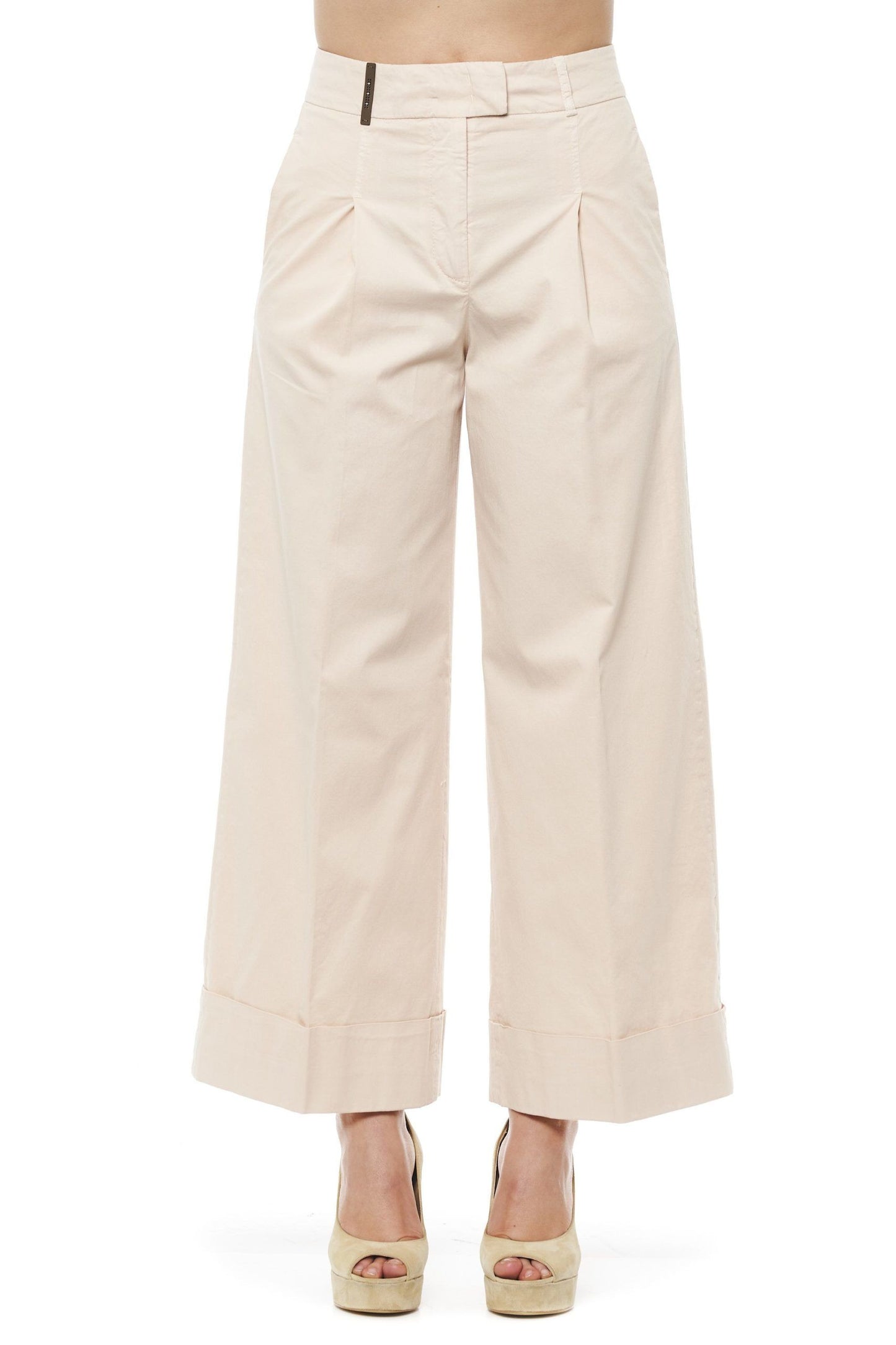 Beige Cotton Women Palazzo Pants