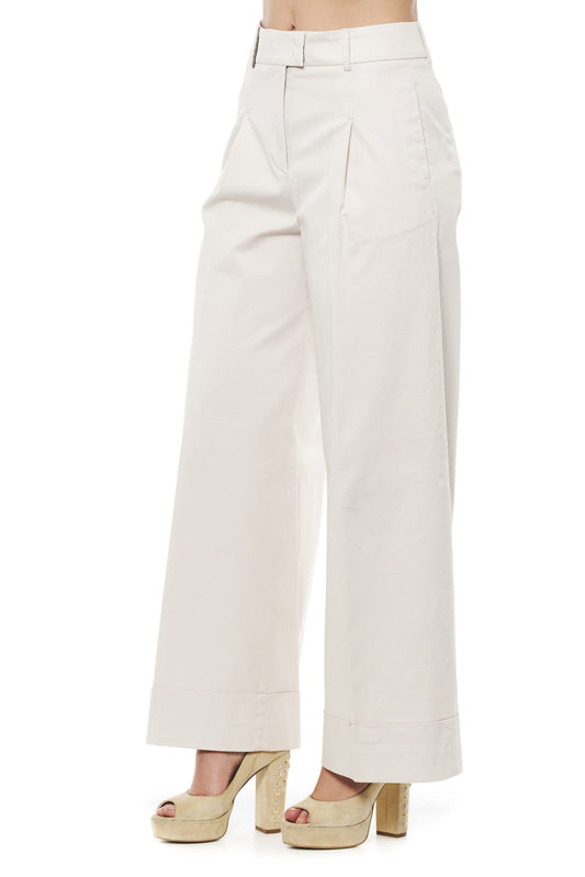Beige Cotton Women Palazzo Pants