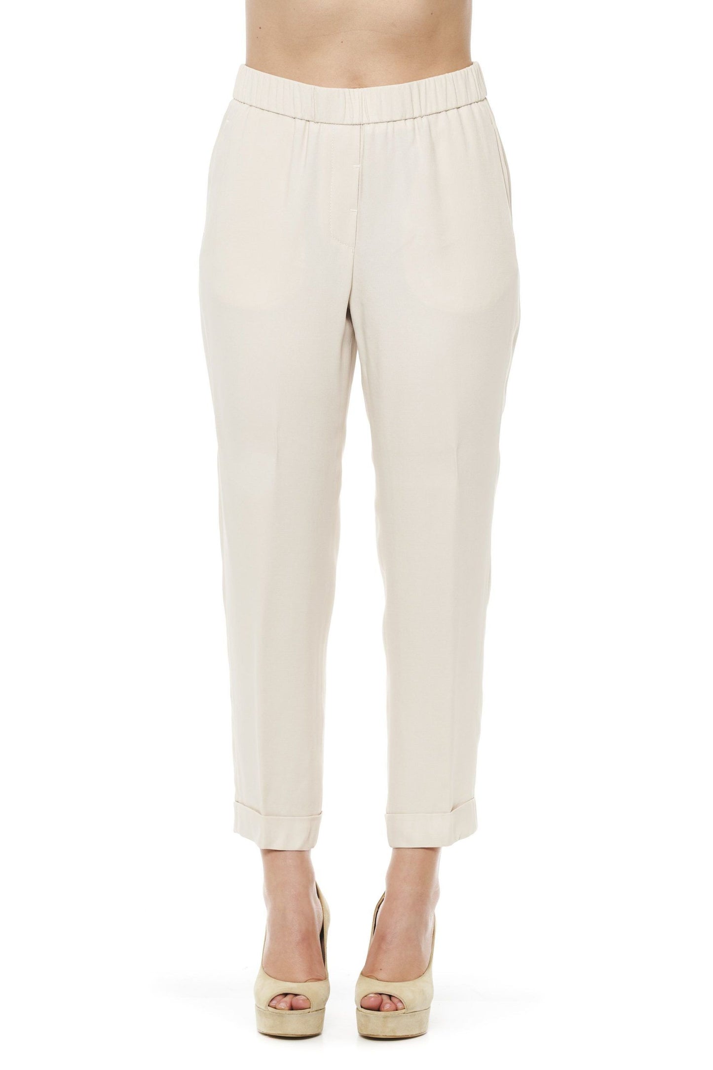 Beige Acetate Women Pants