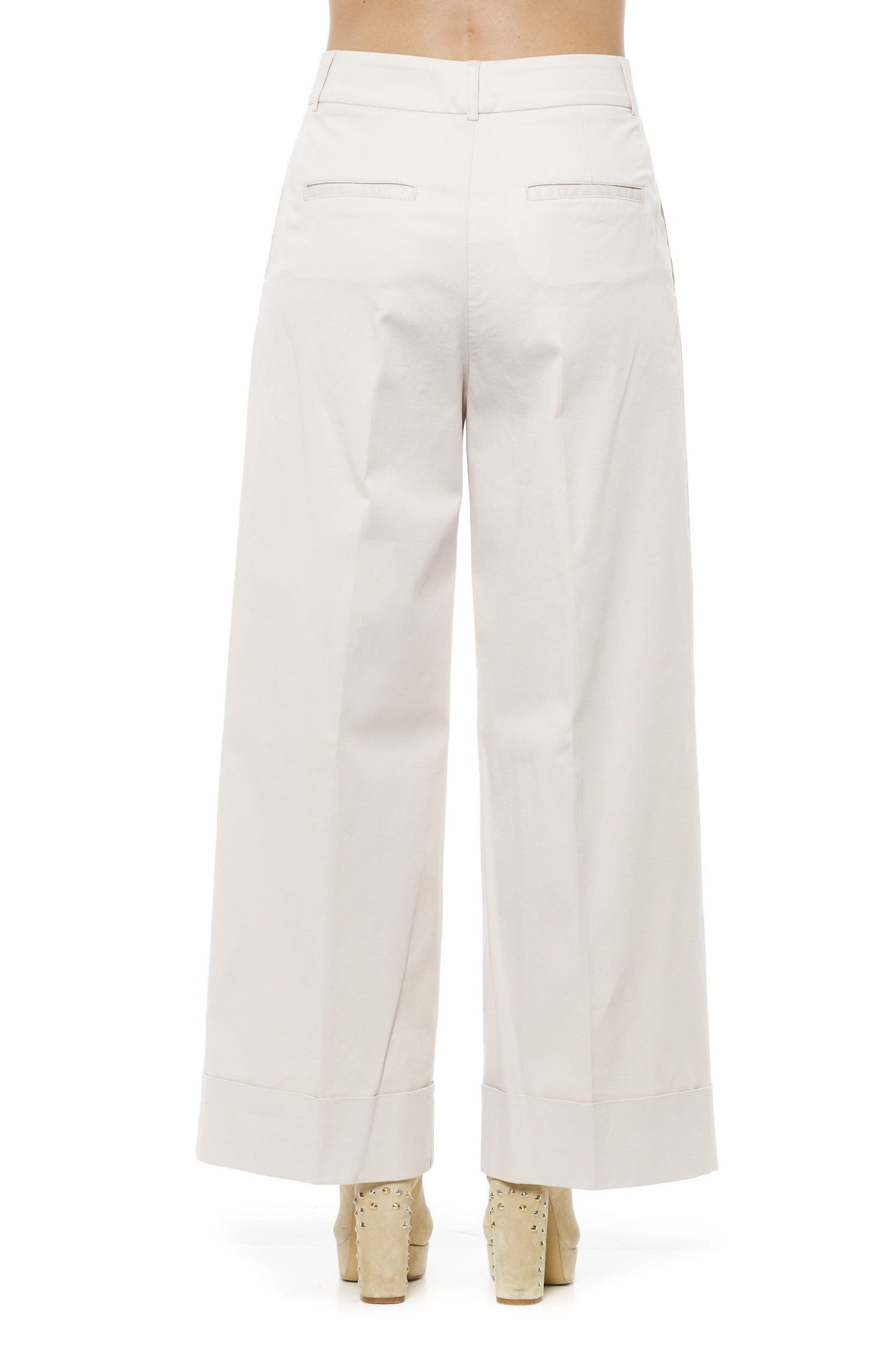 Beige Cotton Women Palazzo Pants
