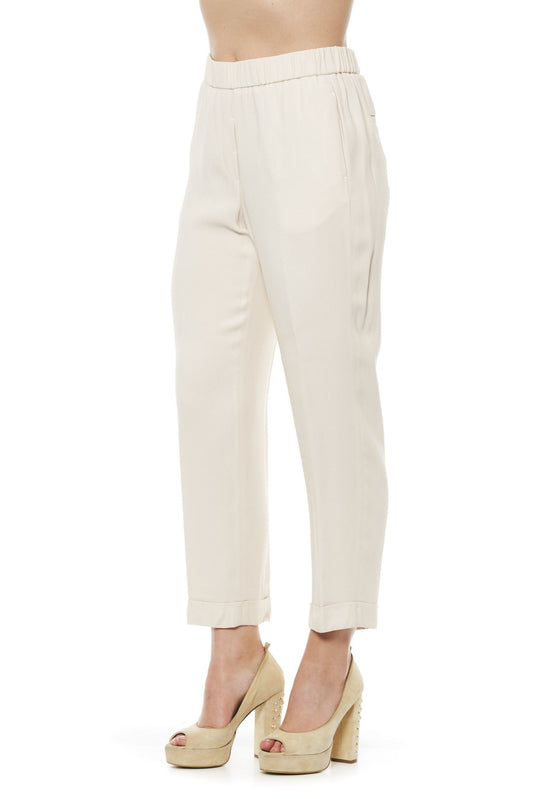 Beige Acetate Women Pants