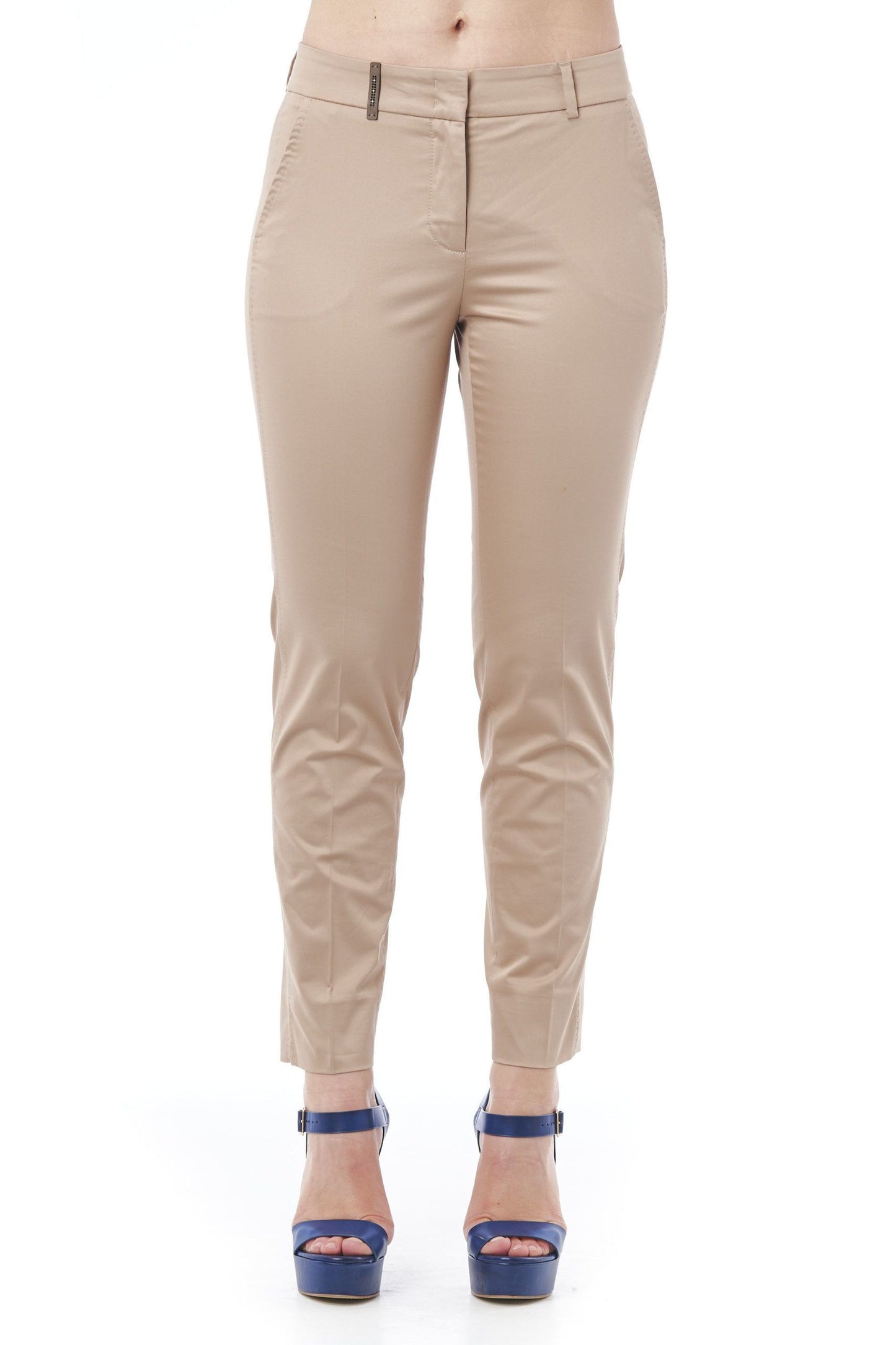 Beige Cotton Women Pants