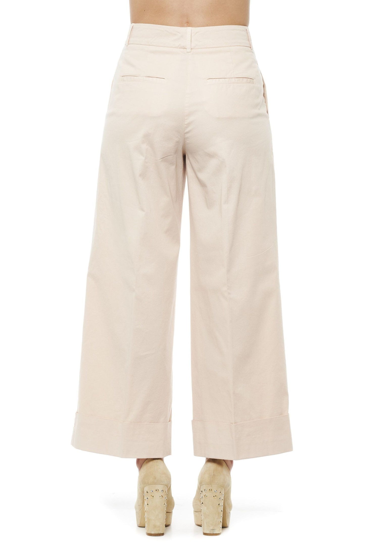 Beige Cotton Women Palazzo Pants