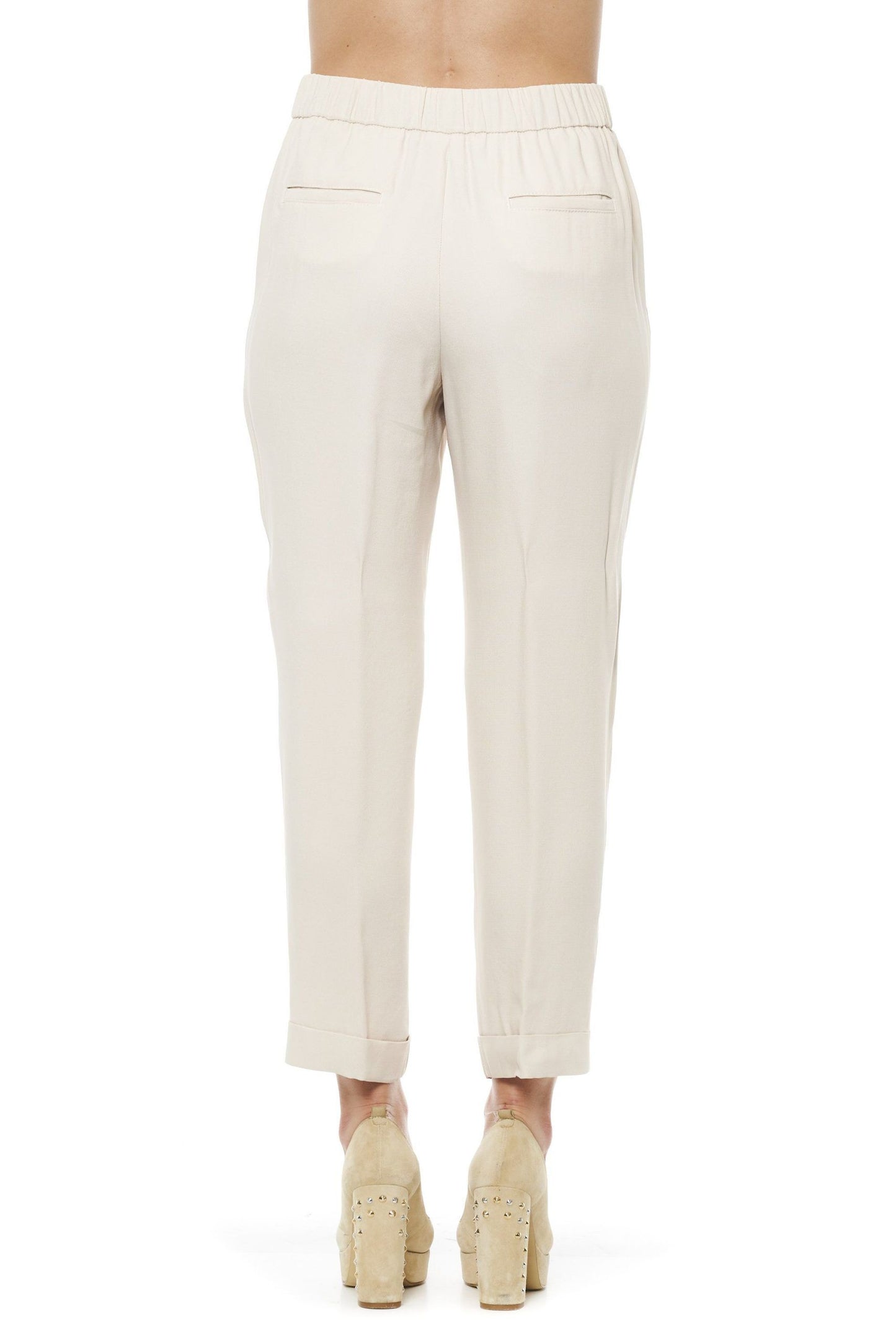 Beige Acetate Women Pants
