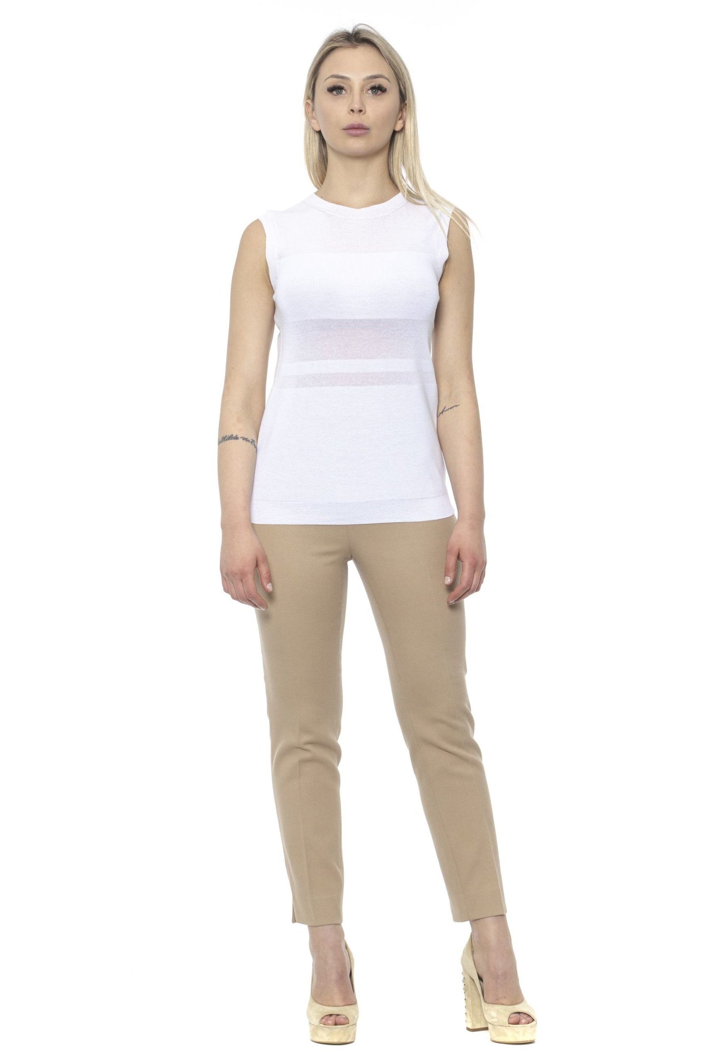 Beige Cotton Women Pant