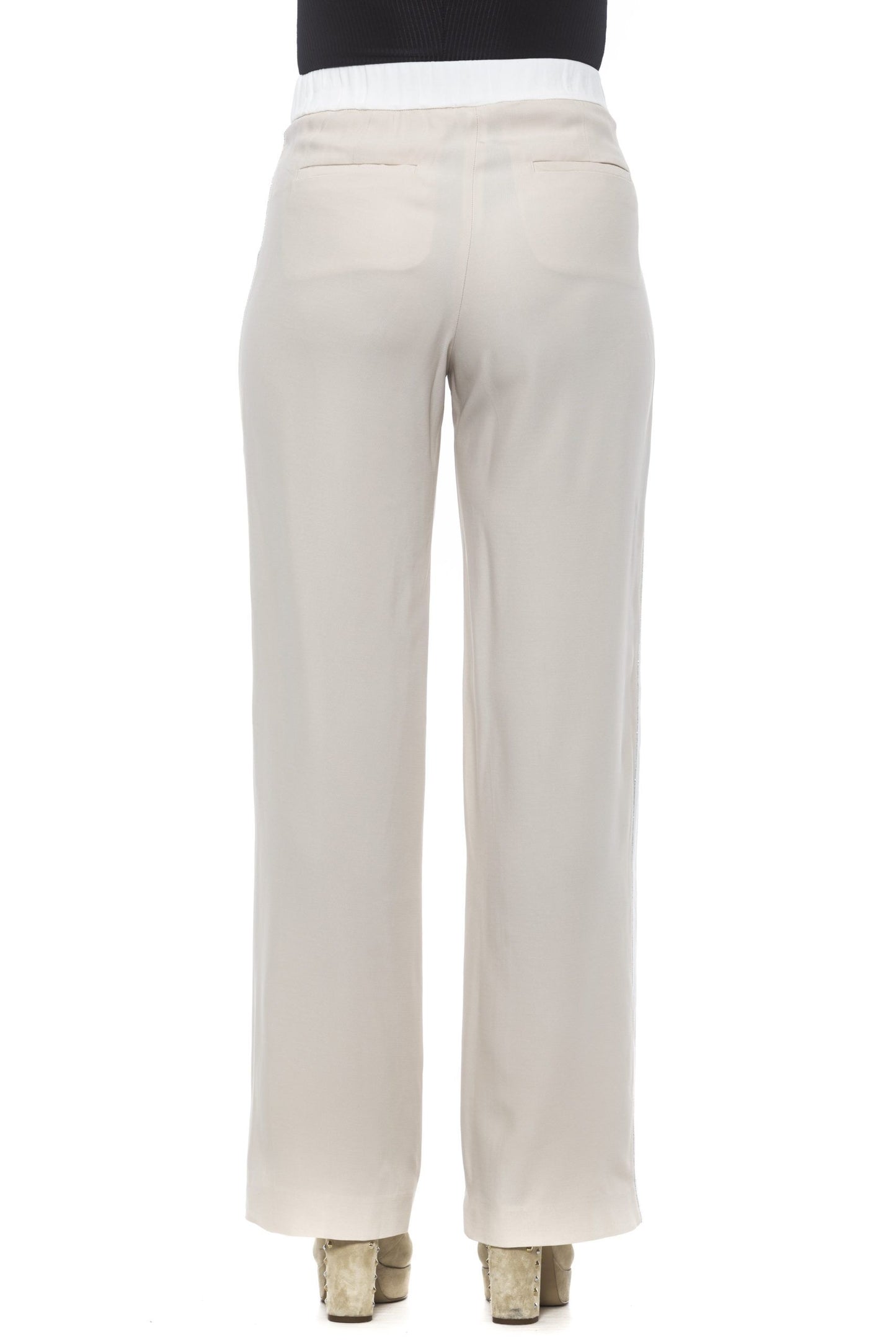Beige Acetate Women Palazzo Pants