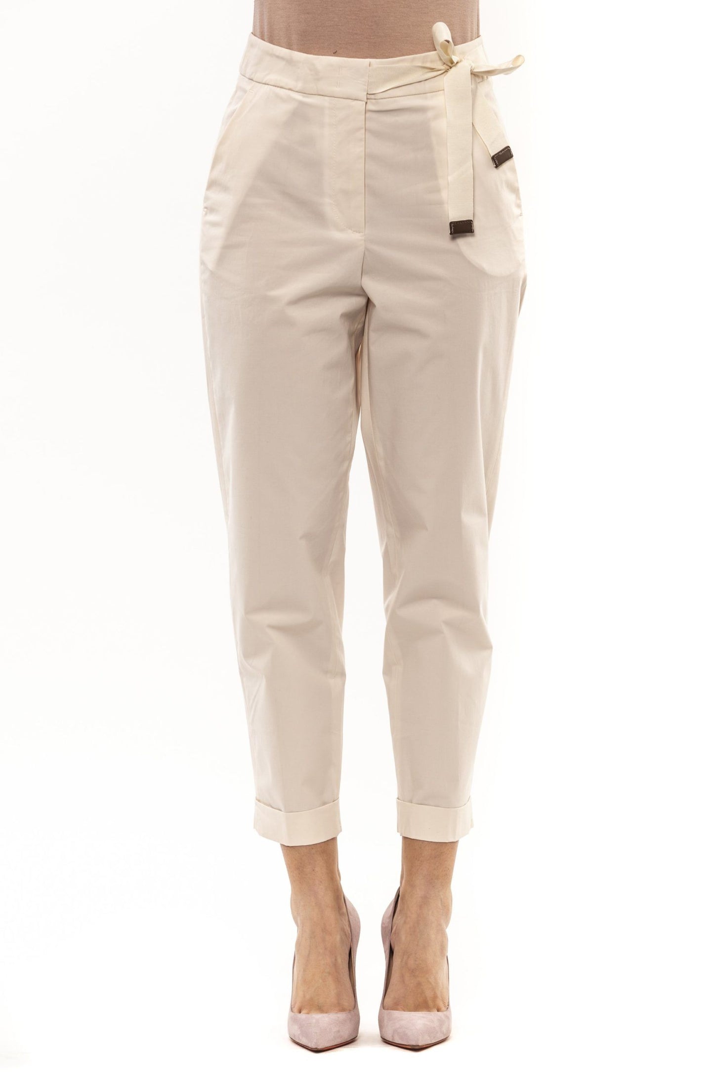 Beige Cotton Women Pant