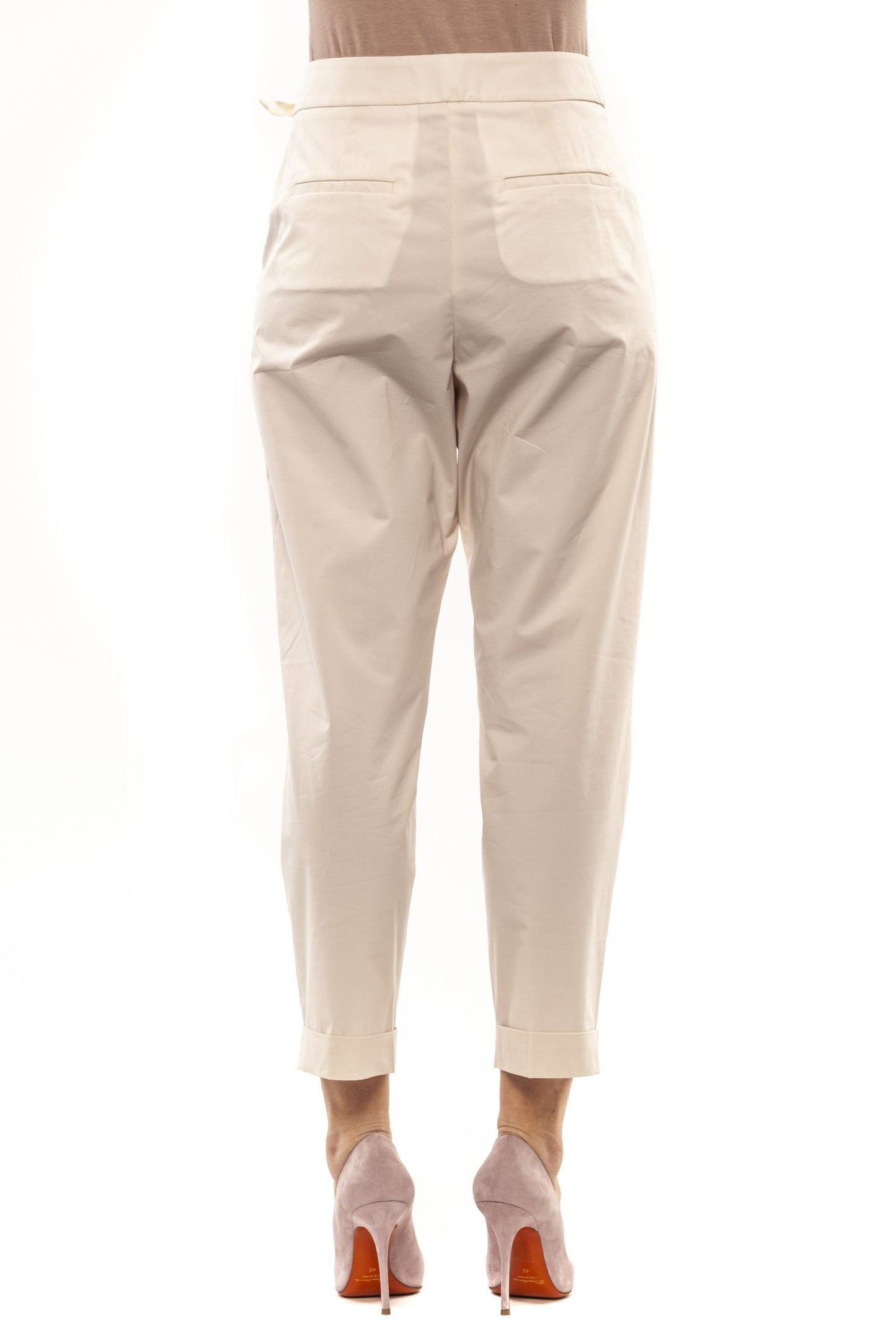 Beige Cotton Women Pant