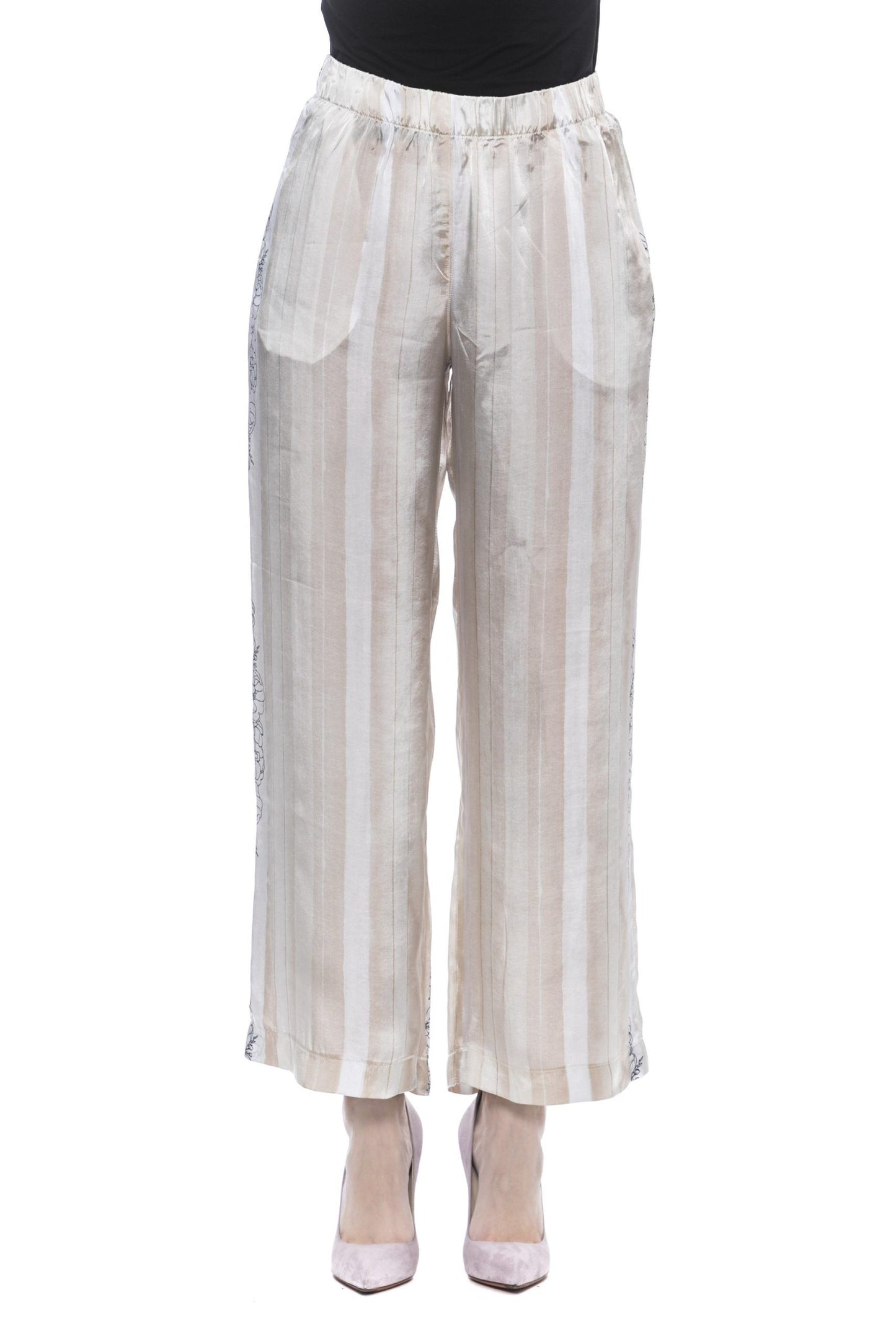 Beige Viscose Women Palazzo Pants