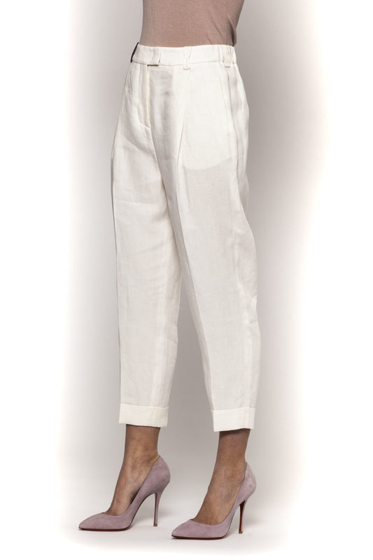 White Linen Women Trouser