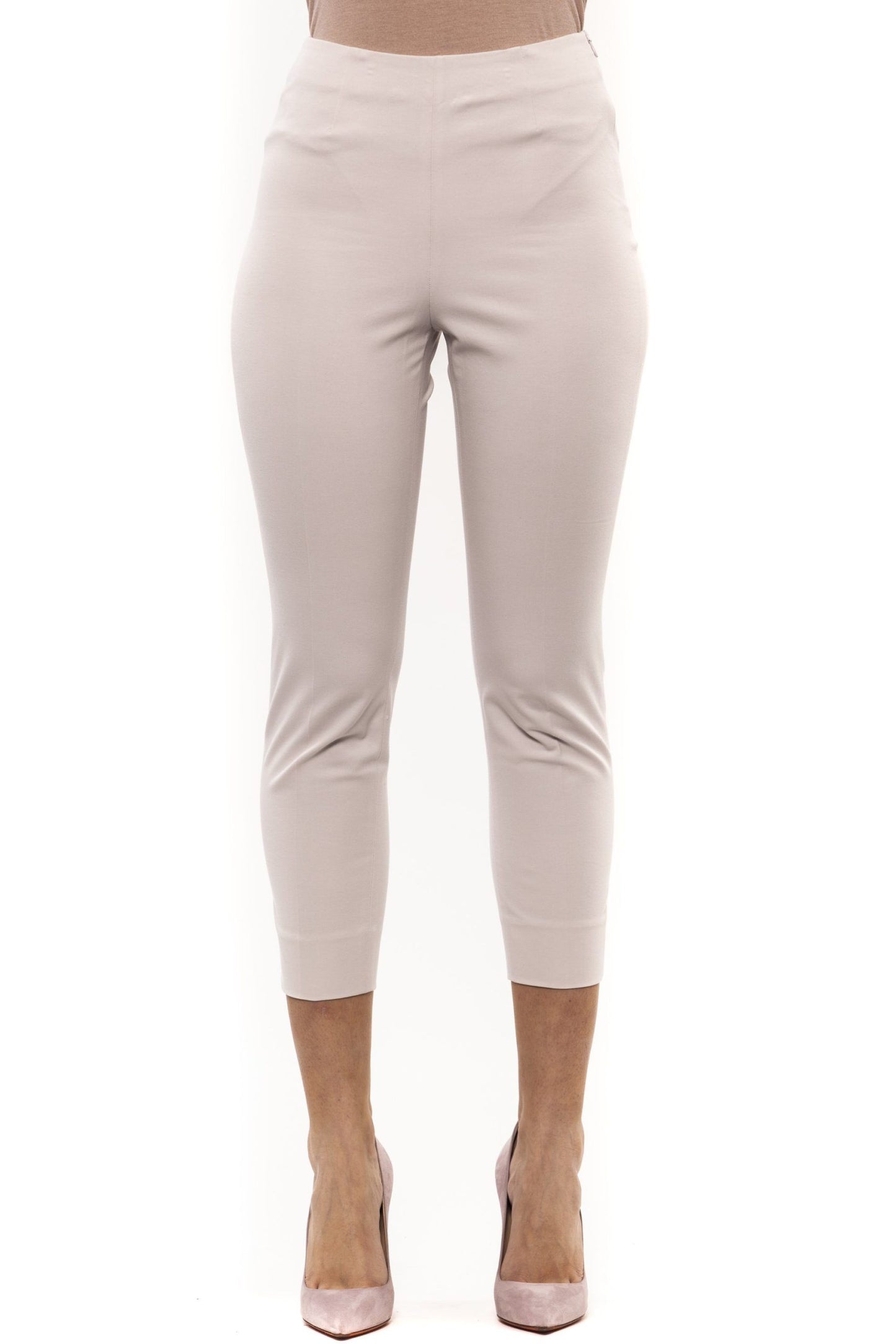Beige Cotton Women Ankle Trouser