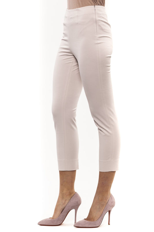 Beige Cotton Women Ankle Trouser