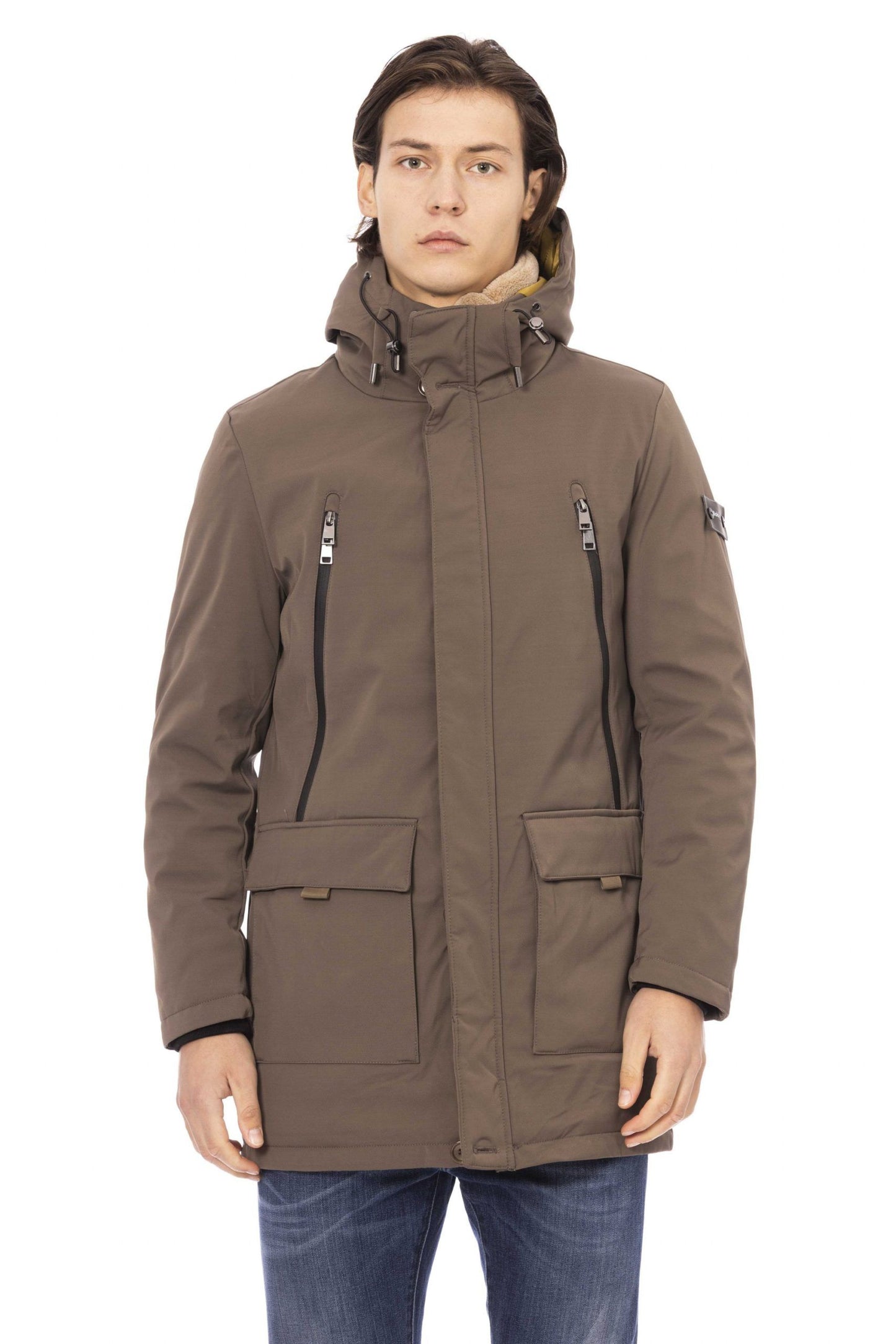 Beige Polyester Men Jacket