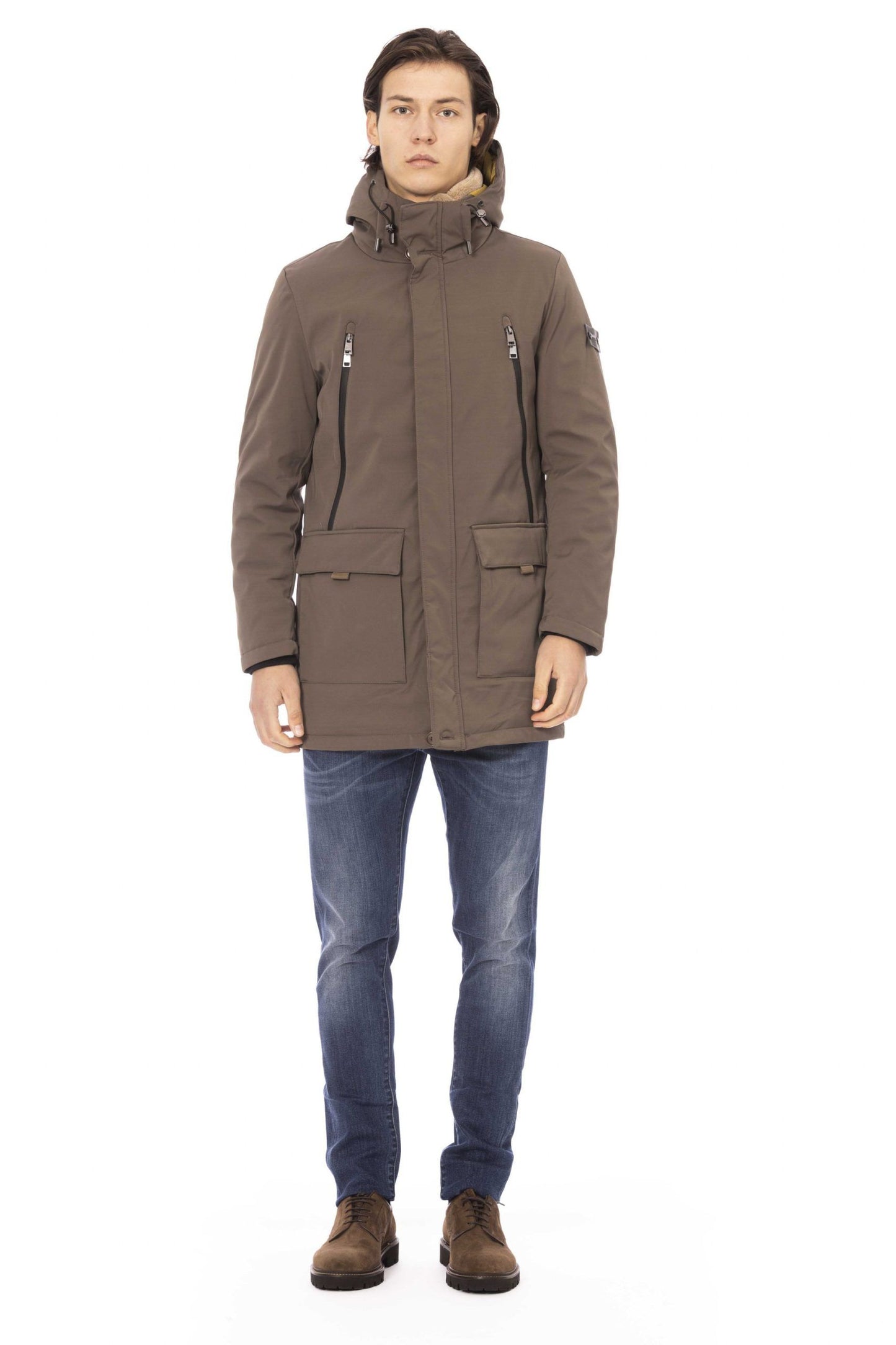 Beige Polyester Men Jacket