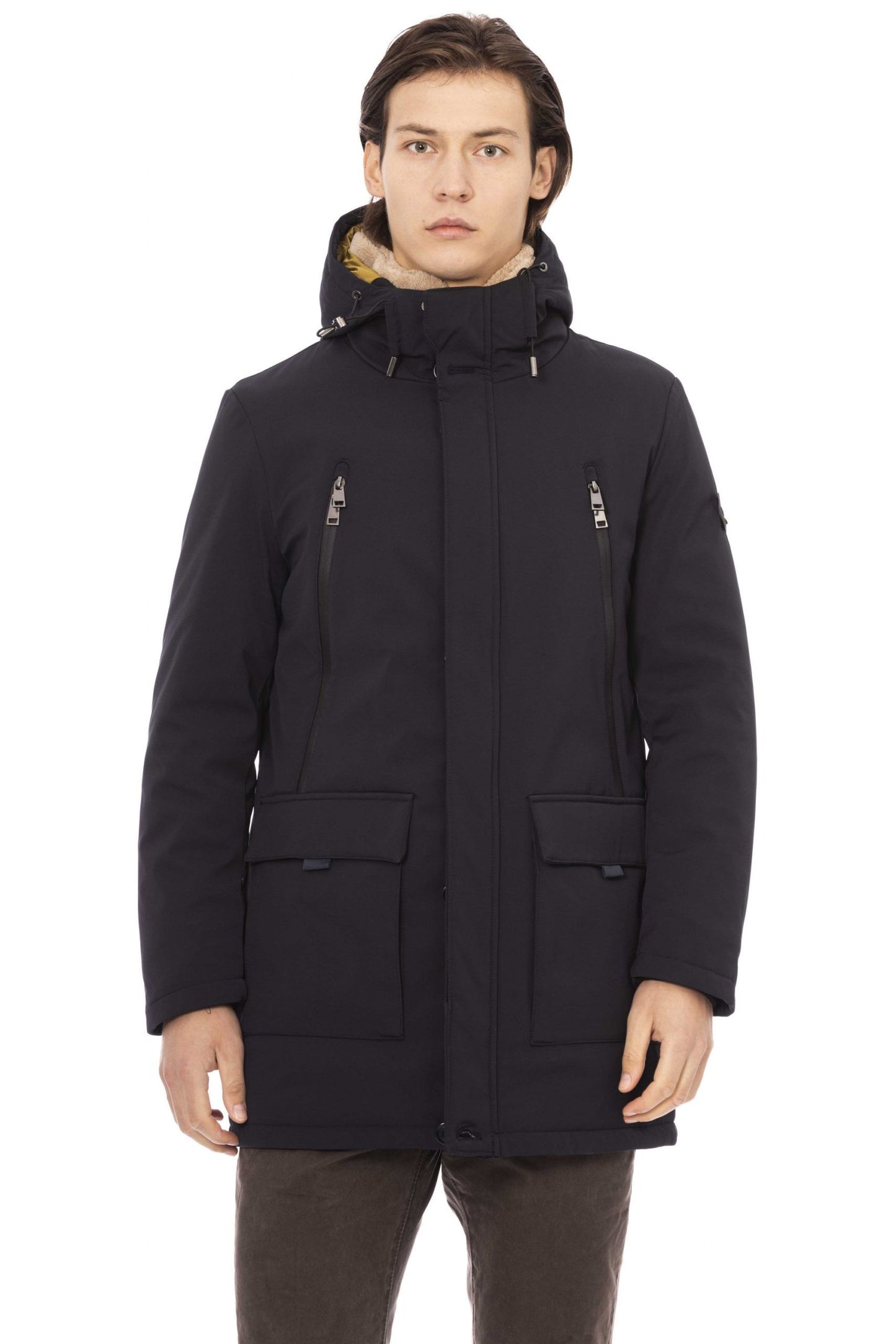 Blue Polyester Men Jacket