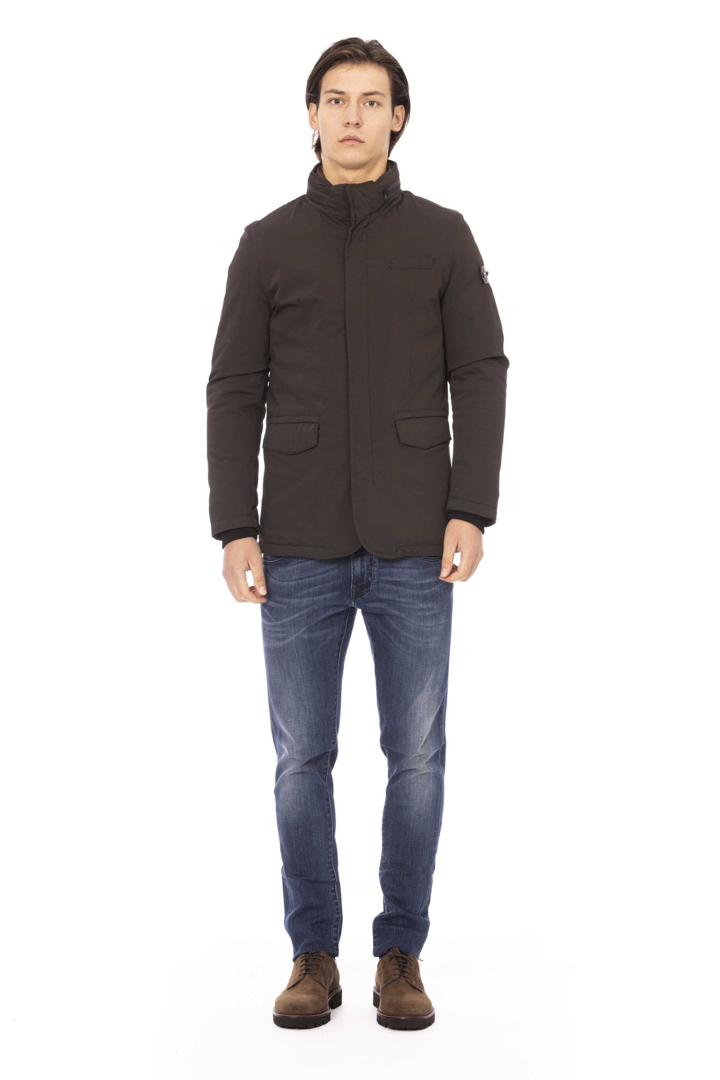 Brown Polyester Men Jacket