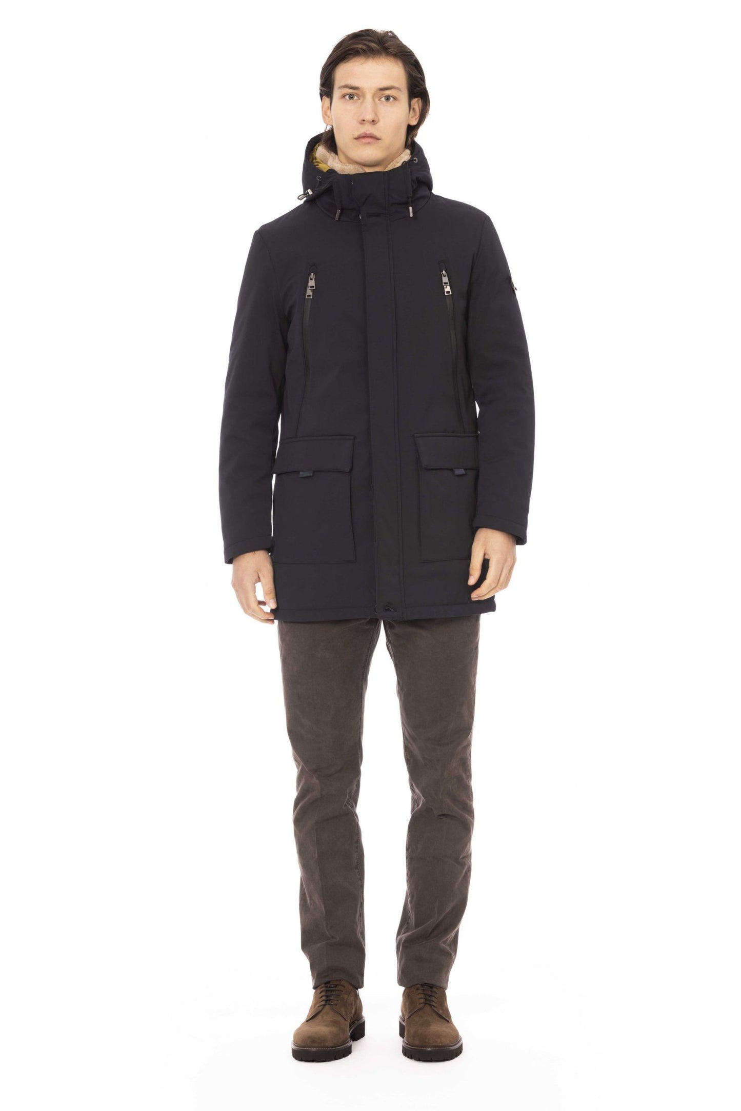 Blue Polyester Men Jacket