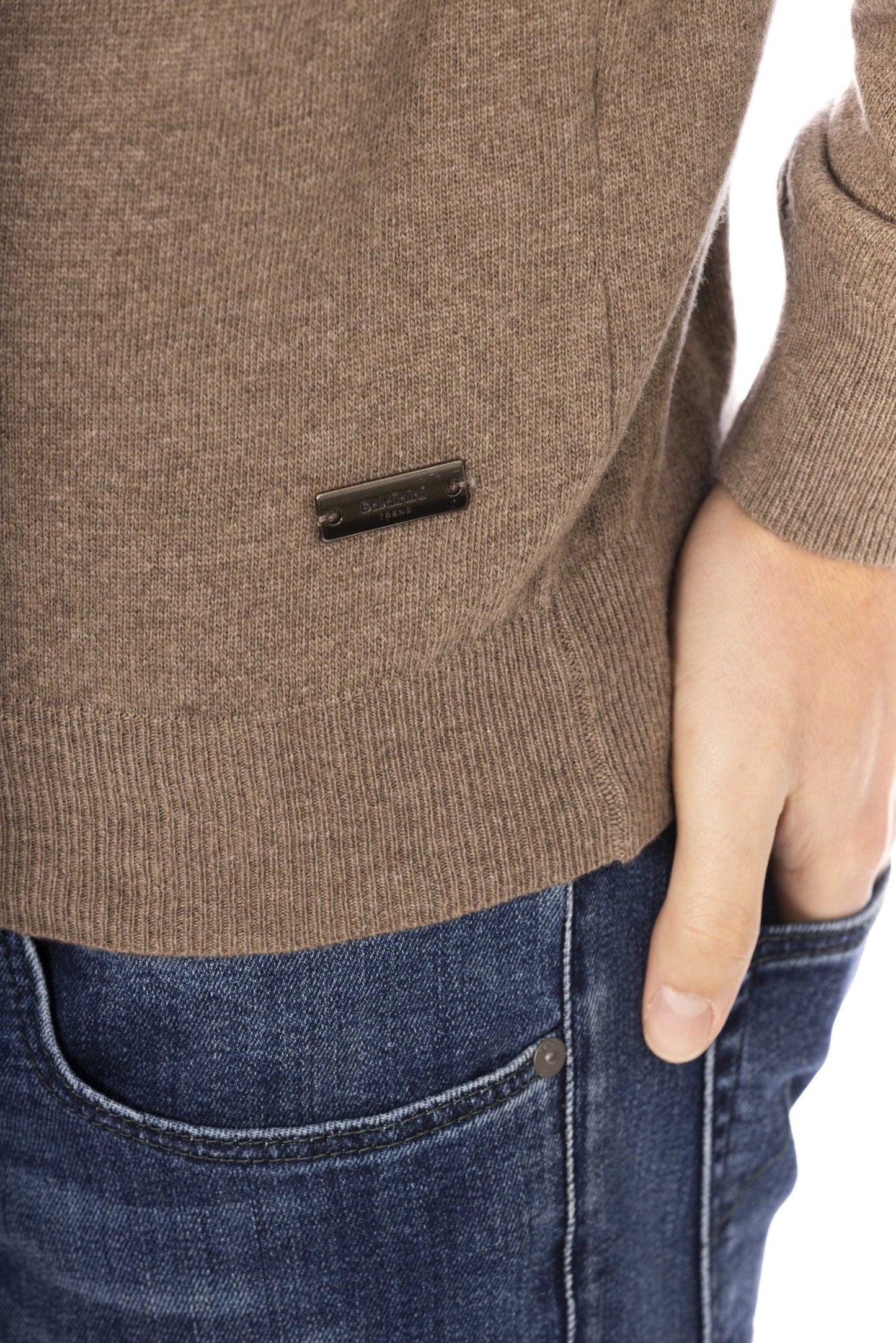 Beige Wool Men Sweater