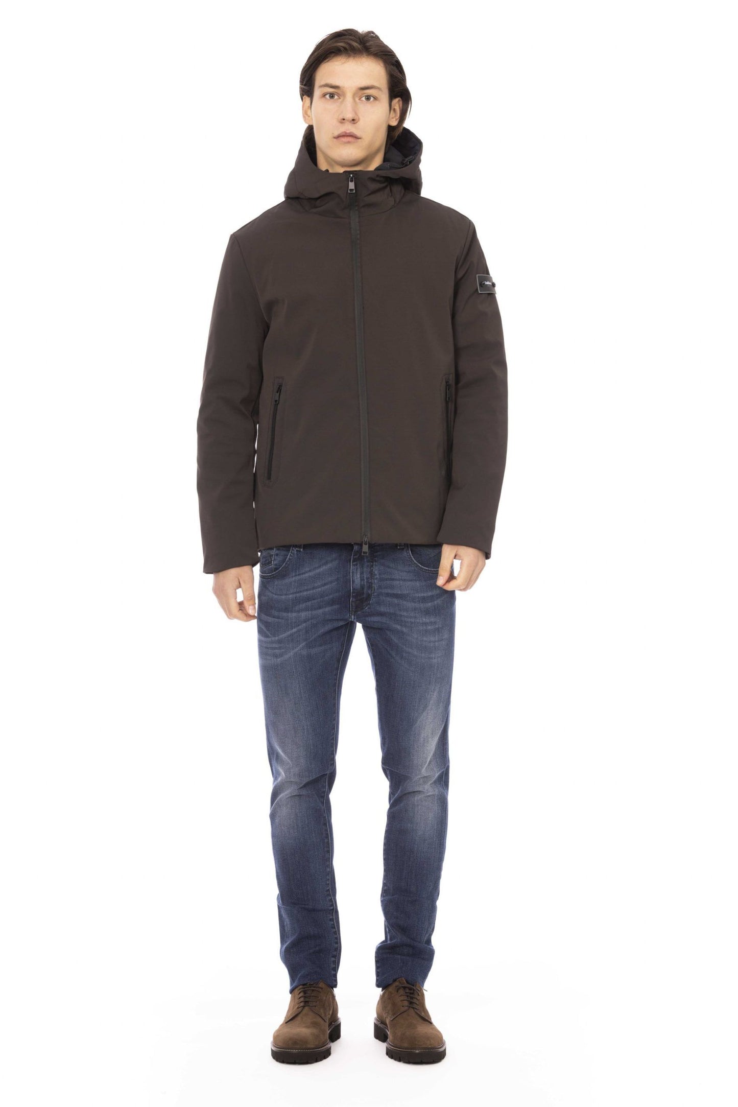 Brown Polyester Men Jacket