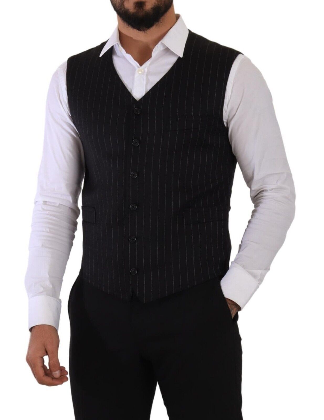 Elegant Black Striped Formal Vest