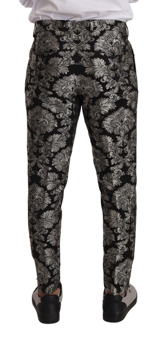 Elegant Jacquard Dress Pants in Black & Silver