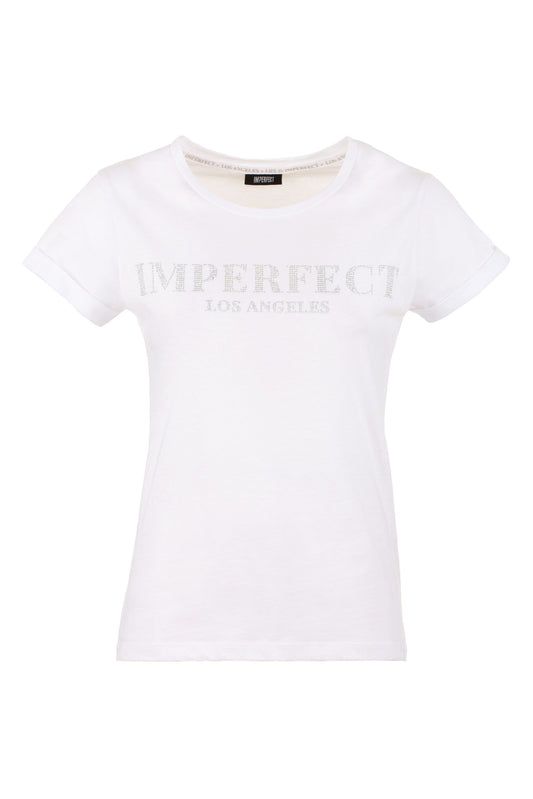 Chic White Cotton Tee with Brass Logo