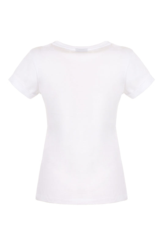 Chic White Cotton Tee with Brass Logo